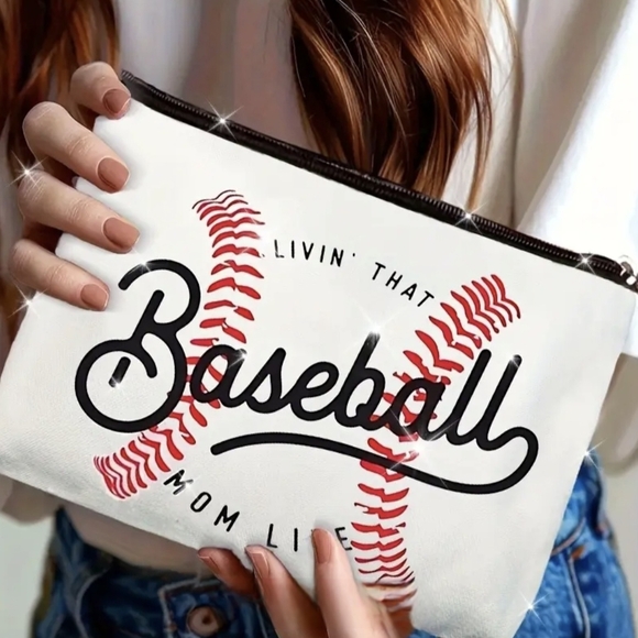 Handbags - Baseball Themed Cosmetic Bag in White and Red
